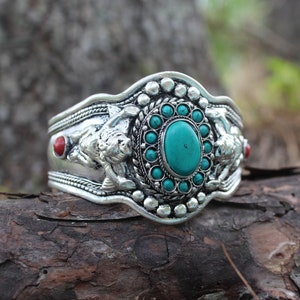 Turquoise Adjustable Bracelet for Cowgirl Cowboy Southwest Style Blue Stone Bangle for Boho Hippie Festival Goer Cuff Gift Idea for Him Her