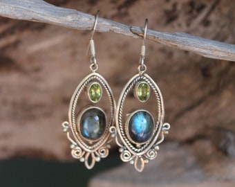 Labradorite Peridot Sterling Silver Earrings