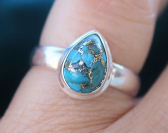 Turquoise Sterling Silver Ring ~ Copper Turquoise Sterling Silver Ring ~ Cowgirl Ring ~ Western Ring ~ Gift For Her ~ Turquoise Ring