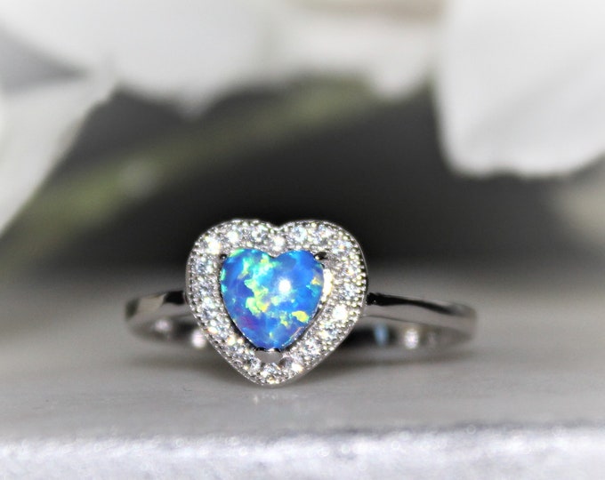 Opal Heart Sterling Silver Ring