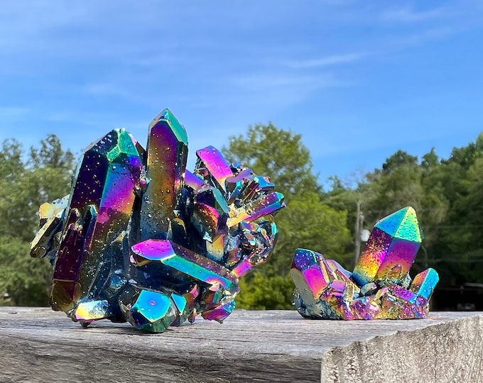 Titanium Rainbow Aura Quartz Cluster