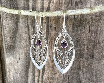 Amethyst and Mother Pearl Sterling Silver Earrings