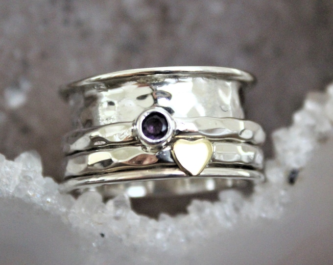 Amethyst  Heart Sterling Silver Spinner Ring