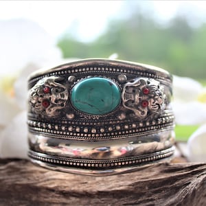 Turquoise Adjustable Bracelet for Cowgirl Cowboy Southwest Style Blue Stone Bangle for Boho Hippie Festival Goer Cuff Gift Idea for Him Her