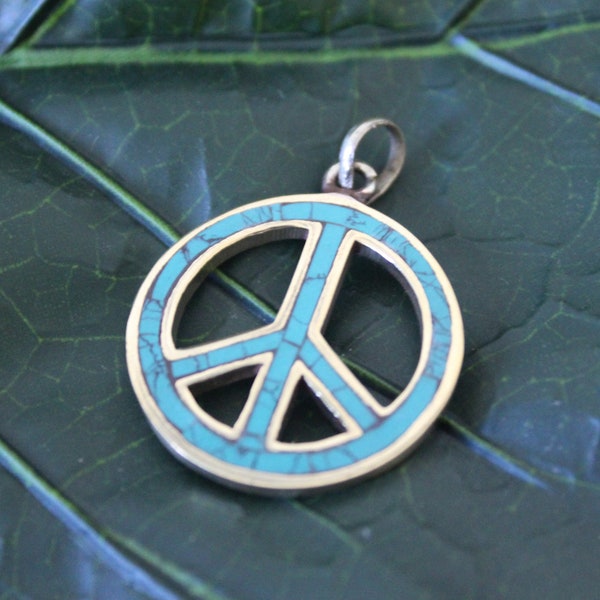Peace Turquoise Pendant, Peace Pendant, Hippie Pendant, Turquoise necklace, Bohemian pendant, Gift for her , gift for him