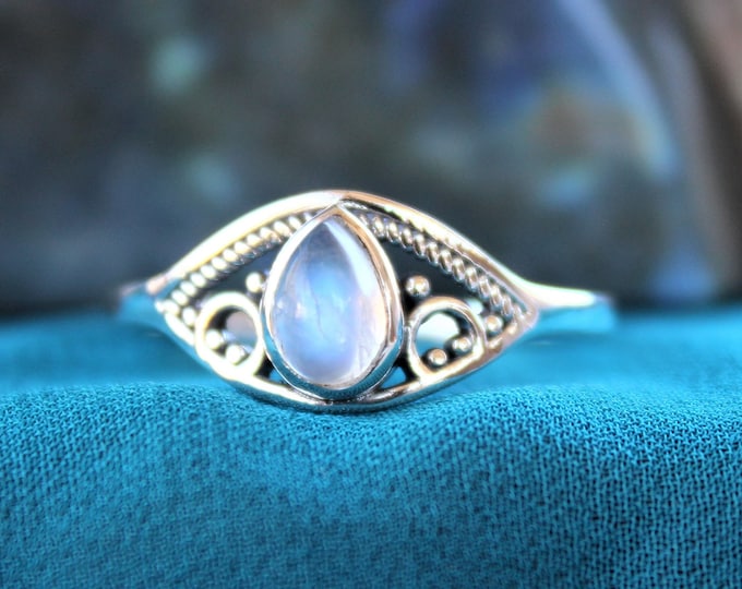 Rainbow Moonstone Sterling Silver Ring