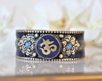 Yoga Adjustable Cuff Bracelet, Meditation Bracelet, Stone Bracelet, Gemstone Bracelet, Lapis Bracelet, Bohemian Bracelet, Gift for her