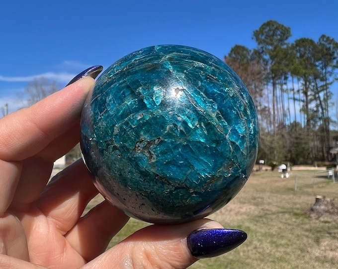 Apatite Sphere | High quality deep blue teal apatite; crystal of knowledge and truth