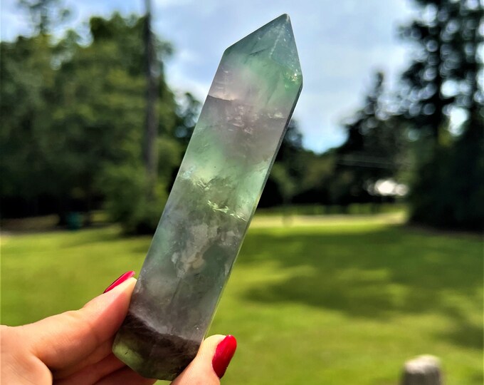 Natural Rainbow Fluorite Generator ~ Quartz Crystal Point ~ Fluorite Obelisk ~  Fluorite Tower ~ Reiki Healing ~ Rock Collection ~ Gift