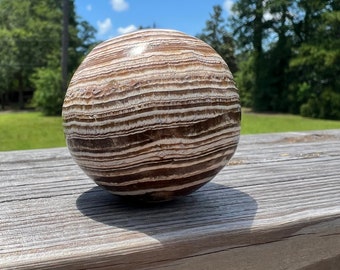 Aragonite Crystal Sphere, Banded Fossil Ball (6 1/2 Inch)