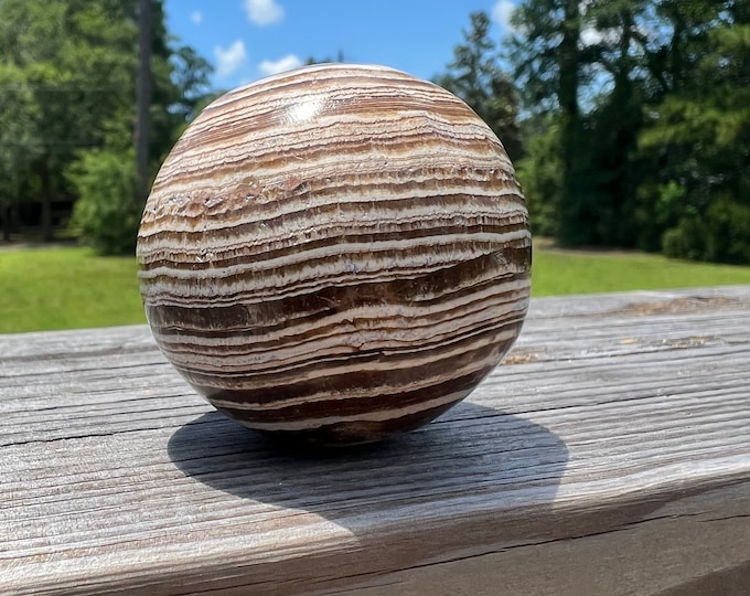 Banded Aragonite Crystal Sphere ~ Polished Banded Aragonite Sphere 6 1/2 Inch ~ Brown Banded Aragonite Sphere ~ Aragonite Sphere ~ Aragonite