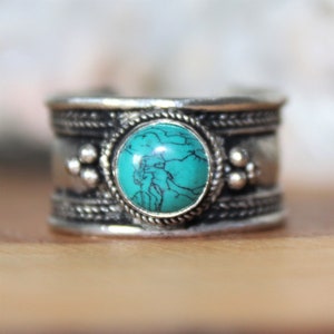 Turquoise Adjustable Ring, Birthstone Ring, Cowgirl Ring, Blue Stone Ring, Bohemian Ring, Gypsy Ring, Southwestern ring image 1