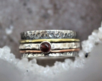 Garnet Sterling Silver Spinner Ring