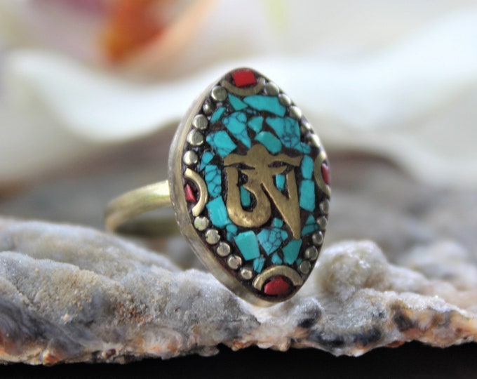 Turquoise Coral Ring , Yoga Ring , Gift for Her