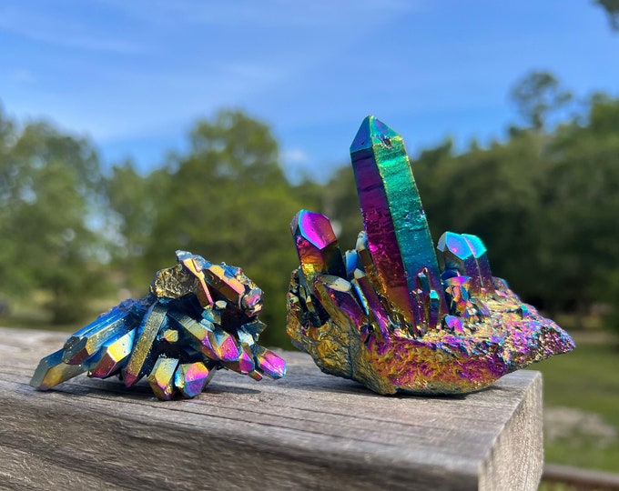 Titanium Rainbow Aura Quartz Cluster