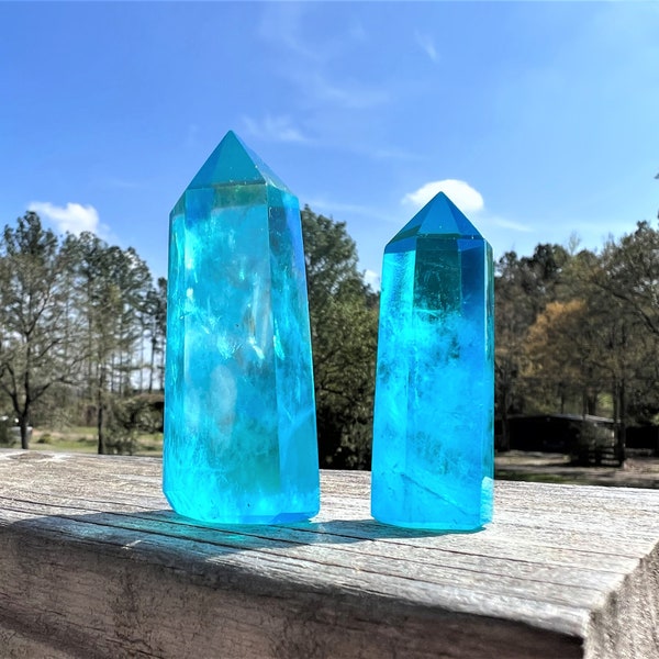 Aura Quartz Crystal Point ~ Rainbow Titanium Quartz Tower ~ Titanium Quartz Generator ~ Healing Crystal ~ Home ~ Acqua Aura  Crystal Point
