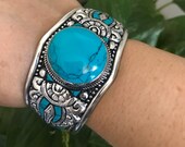 Turquoise Bracelet , Birthstone Bracelet , Blue Stone Bracelet , Boho Bracelet , Gypsy Bracelet , Cowboy Bracelet , Gemstone Bracelet