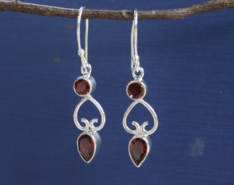 Garnet Sterling Silver  Earrings