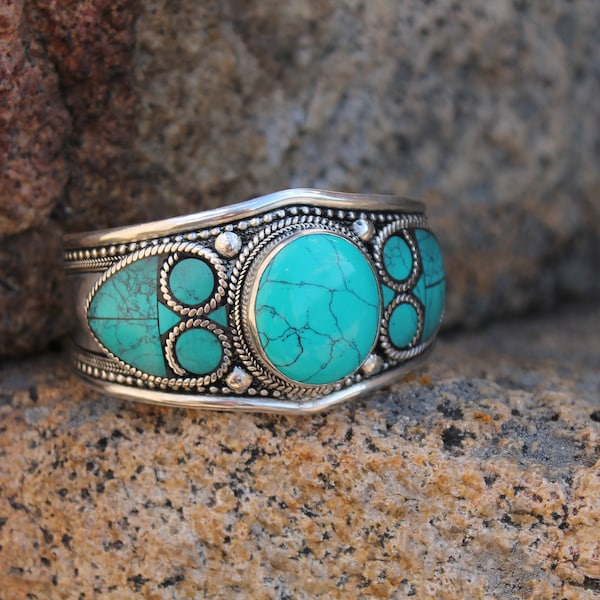 Turquoise Bracelet , Birthstone Bracelet , Stone Bracelet , Cowboy Bracelet ,Southwestern Bracelet , Hippie Bracelet, Cuff Bracelet