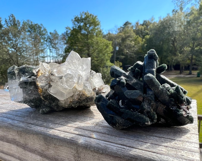 Epidote Cluster ~ Clear Quartz in Epidote ~ Epidote Crystal ~ Raw Epidote ~ Epidote Stone ~ Epidote Specimen ~ Natural Epidote  ~ Crystal