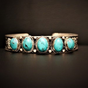 Turquoise Adjustable Bracelet for Cowgirl Cowboy Southwest Style Blue Stone Bangle for Boho Hippie Festival Goer Cuff Gift Idea for Him Her