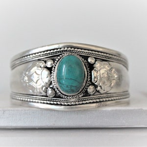 Turquoise Adjustable Bracelet for Cowgirl Cowboy Southwest Style Blue Stone Bangle for Boho Hippie Festival Goer Cuff Gift Idea for Him Her