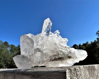 Raw Clear Quartz Crystal Cluster: Healing Stone (3 1/4" W x 2" H)