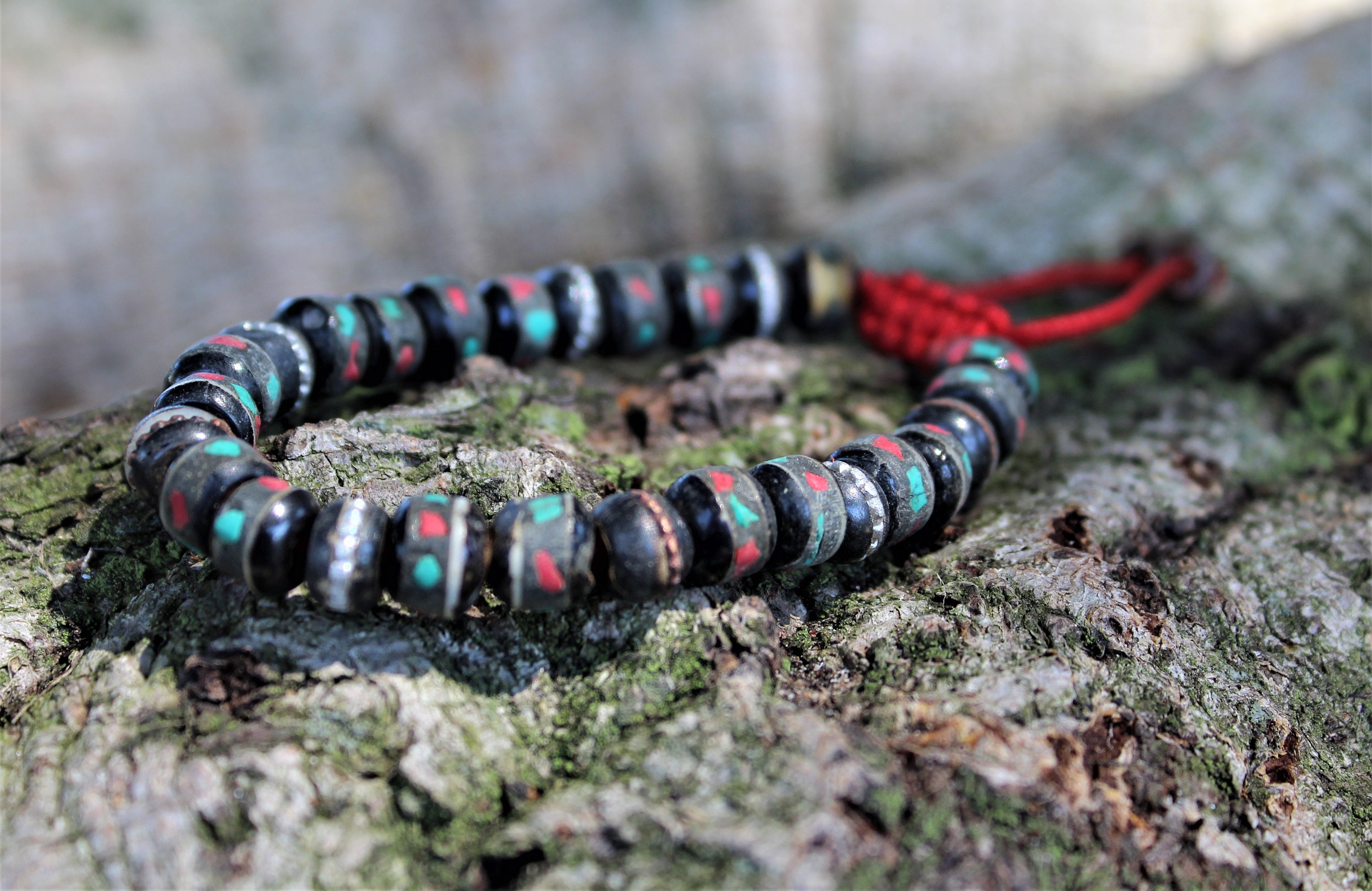 Mala Bracelet | Unisex Mala bead bracelet. Jasper glass. Adjustable.