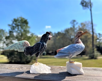 Rooster or Duck Figurine: Hand Carved Crystal Gemstone Decor