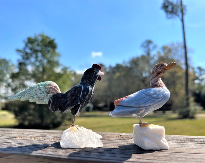 Crystal Rooster Carving ~ Hand Carved Duck ~ Gemstone Rooster ~ Decor ~  Duck Figurine ~ Rooster Figurine ~ Gift ~ Hand Carved Rooster