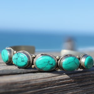 Turquoise Adjustable Bracelet for Cowgirl Cowboy Southwest Style Blue Stone Bangle for Boho Hippie Festival Goer Cuff Gift Idea for Him Her