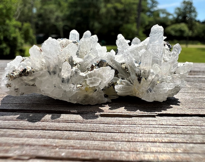 Amazing Clear Quartz Crystal with Raw Pyrite and Sphalerite Cluster ~ Grade AA+