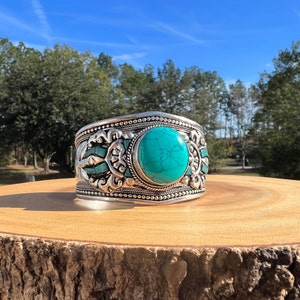Turquoise Adjustable Bracelet for Cowgirl Cowboy Southwest Style Blue Stone Bangle for Boho Hippie Festival Goer Cuff Gift Idea for Him Her