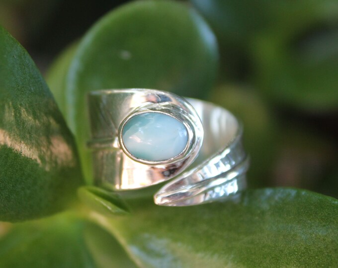 Larimar Leaf Sterling Silver Ring