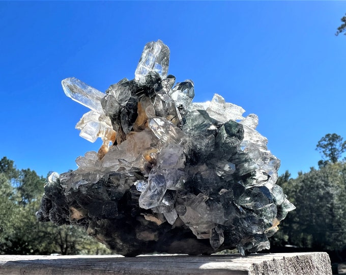 EPIDOTE in Quartz Natural Raw Specimen Cluster