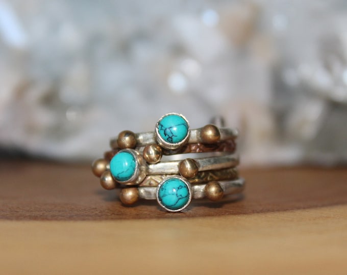 Turquoise Sterling Silver, Copper and Brass ring size 6 and 6.5