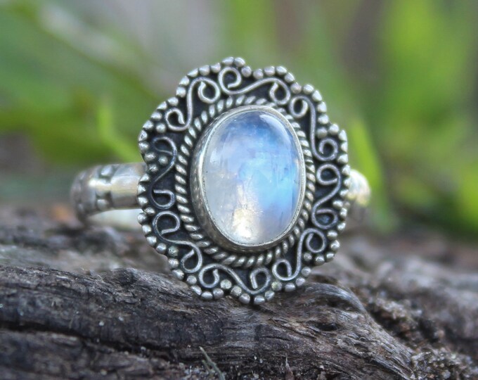 Moonstone Sterling Silver ring . Size 8