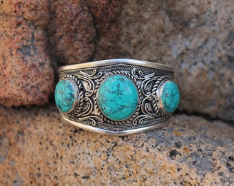 Turquoise Cuff Bracelet , Birthstone Bracelet , Boho Bracelet , Stone Bracelet ,Cowboy Bracelet ,Southwestern Bracelet , Hippie Bracelet