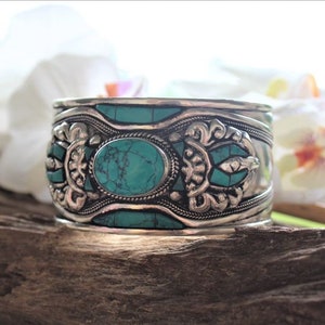 Turquoise Adjustable Bracelet for Cowgirl Cowboy Southwest Style Blue Stone Bangle for Boho Hippie Festival Goer Cuff Gift Idea for Him Her