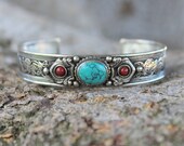 Turquoise Cuff Bracelet , Birthstone Bracelet , Blue Stone Bracelet , Bohemian Bracelet , Cowgirl Bracelet , Southwestern Bracelet