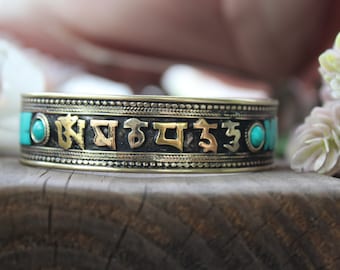 Turquoise Om Adjustable Cuff Bracelet, Boho Style