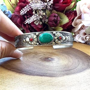 Turquoise Adjustable Bracelet for Cowgirl Cowboy Southwest Style Blue Stone Bangle for Boho Hippie Festival Goer Cuff Gift Idea for Him Her