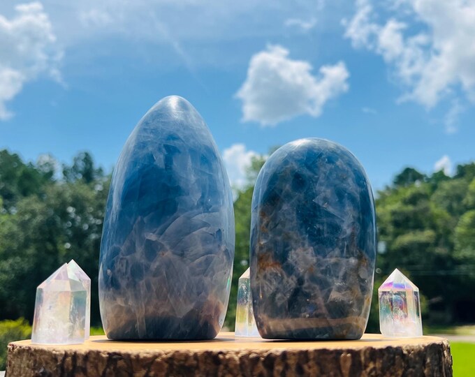 Blue Calcite Stand Free Form - Clear Negative Energy