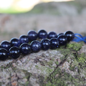 Blue Gold Stone Mala Wrist Bracelet, Blue stone Mala Bracelet, Adjustable Bracelet, Gemstone bracelet, Blue stone Bracelet,Yoga bracelet