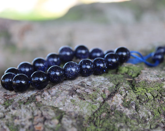 Blue Gold Stone Mala Wrist Bracelet