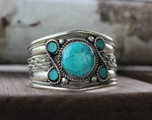 Turquoise Cuff Bracelet , Birthstone Bracelet , Blue Stone Bracelet , Bohemian Bracelet , Gypsy Bracelet , Cowboy Bracelet