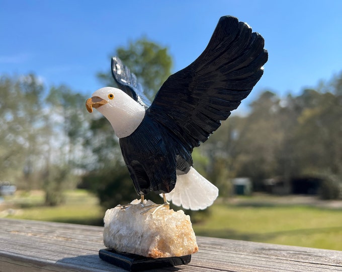 American Bald Eagle Stone Statue Freedom USA ~ Onyx Eagle ~ Eagle Statue ~ Gemstone Eagle ~ Eagle Figurine ~ Crystal Eagle ~ Quartz Eagle