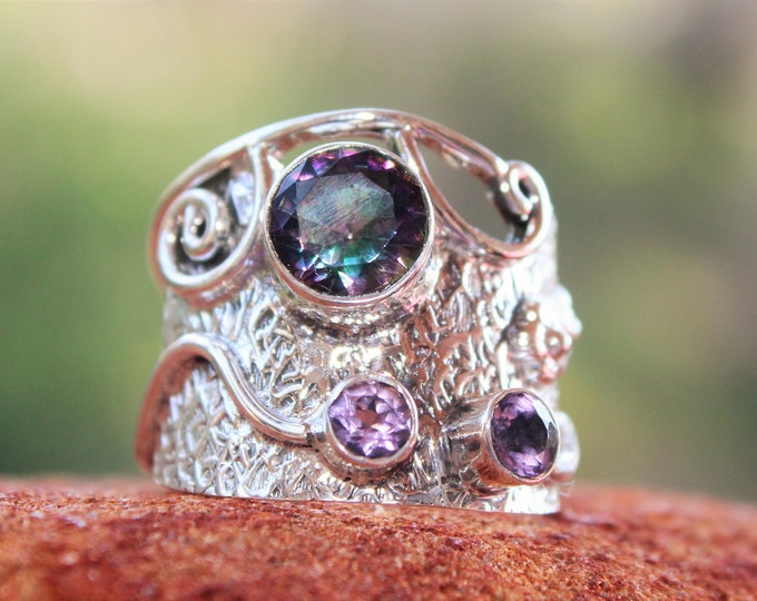 Mystic Topaz Statement Sterling Silver Ring