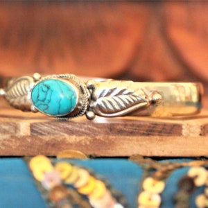 Turquoise Adjustable Bracelet for Cowgirl Cowboy Southwest Style Blue Stone Bangle for Boho Hippie Festival Goer Cuff Gift Idea for Him Her