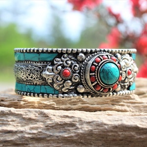 Turquoise Adjustable Bracelet for Cowgirl Cowboy Southwest Style Blue Stone Bangle for Boho Hippie Festival Goer Cuff Gift Idea for Him Her
